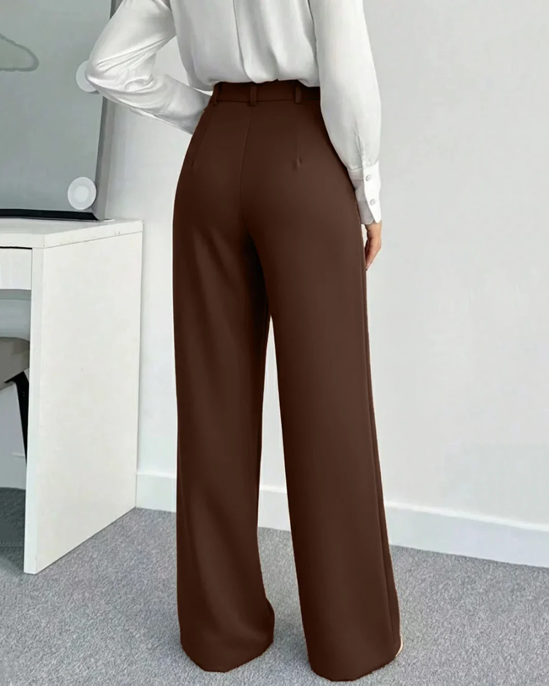Rust High-Waist Pleated Wide-Leg Flowy Trousers - Image 2