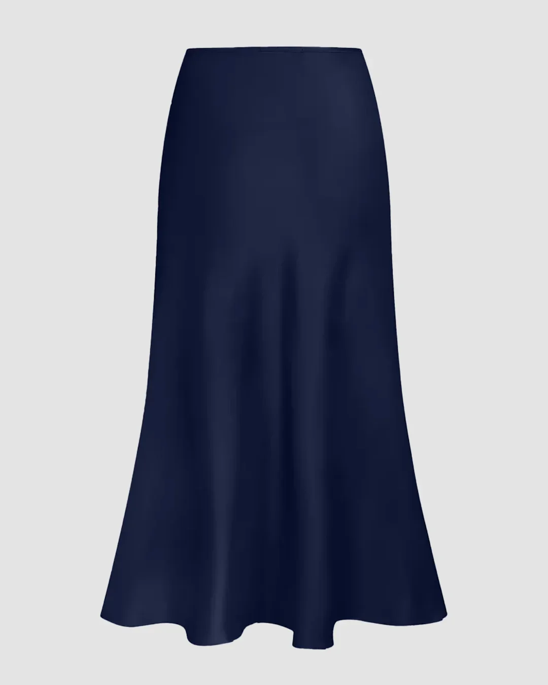 Satin Bias-Cut Flared Midi Skirt in Navy Blue - Image 2