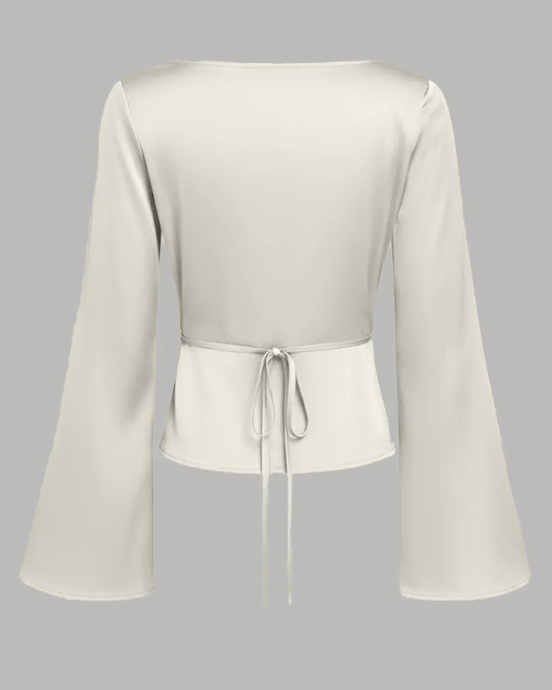 Satin Boat Neck Bell Sleeve Top in Off White - Image 2