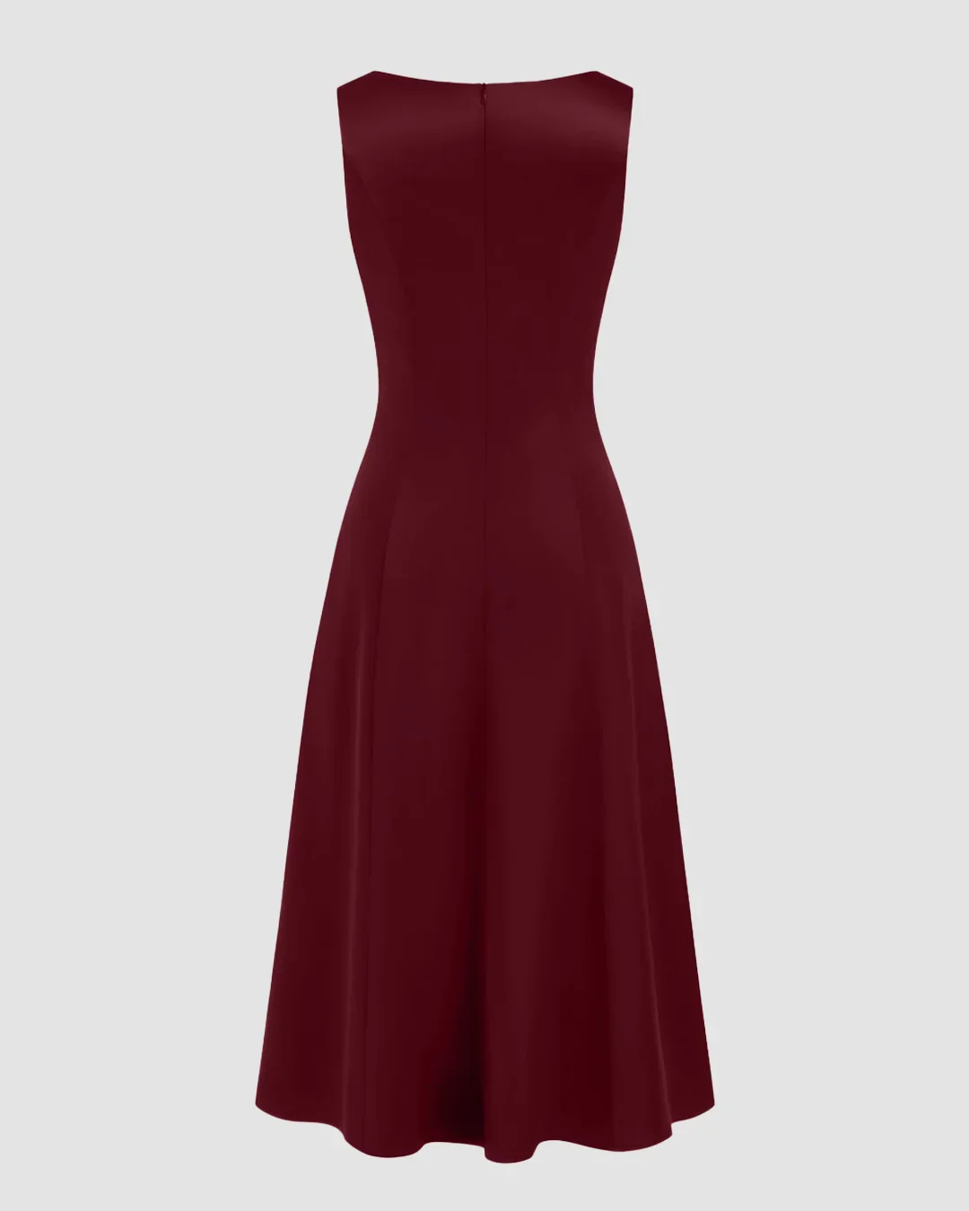 Satin Boat Neck Cinched Waist Midi Dress in Red - Image 3