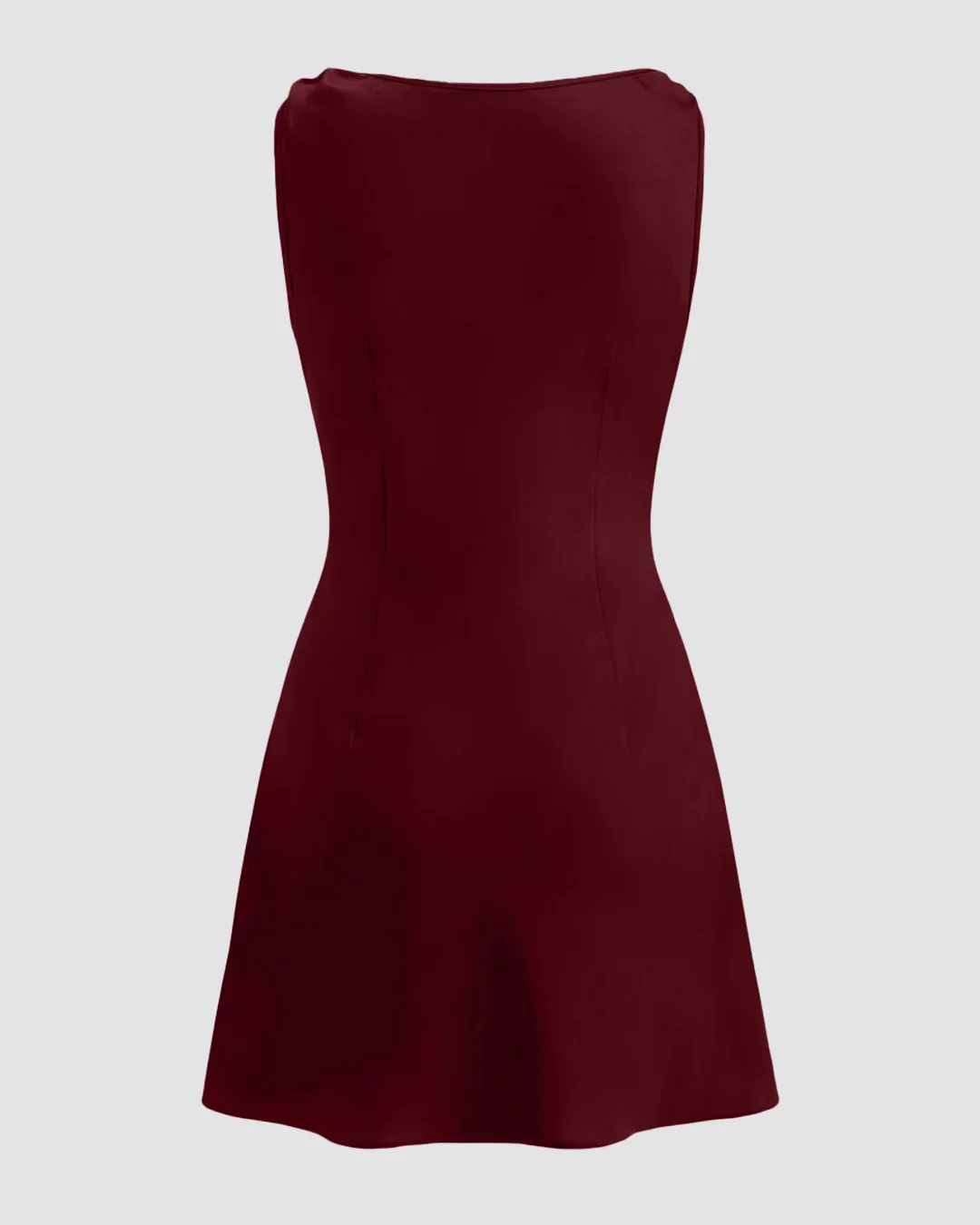 Satin Boat Neck Ruched Mini Dress in Red - Image 3