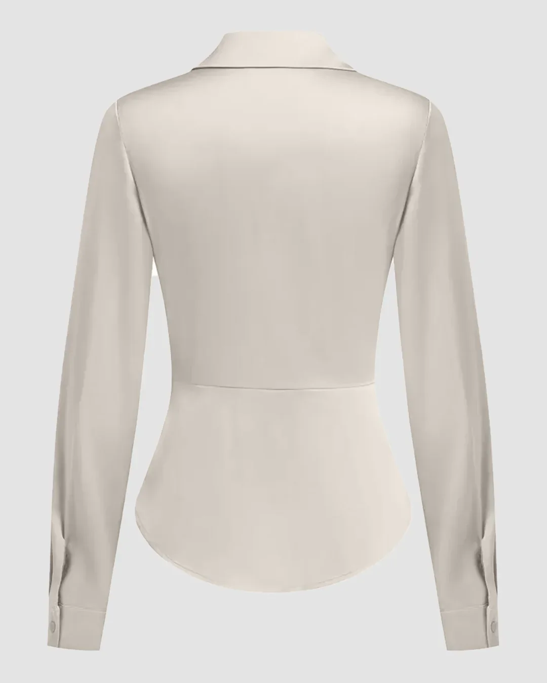 Satin Button-Down Collar Full Sleeve Shirt in Cream - Image 3