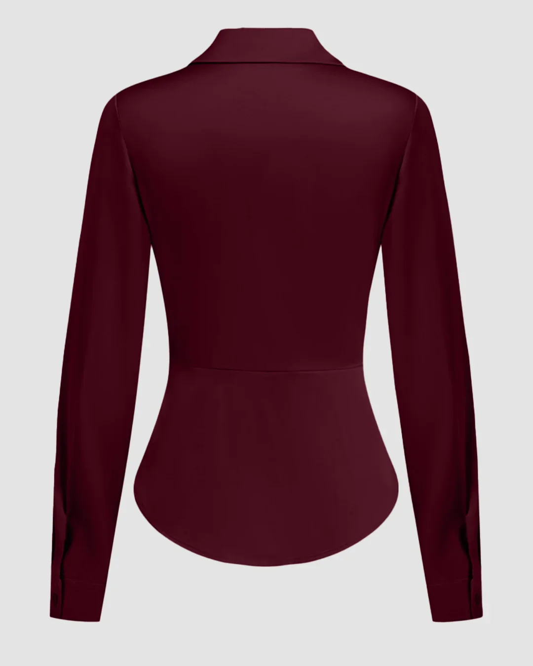 Satin Button-Down Collar Full Sleeve Shirt in Maroon - Image 3