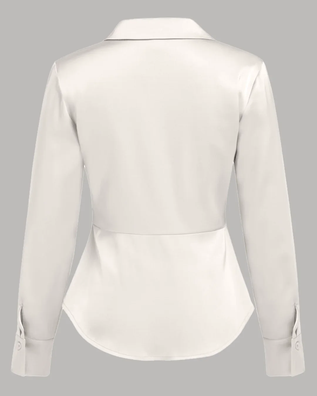 Satin Button Down Full Sleeve Shirt with Classic Collar in Cream - Image 3