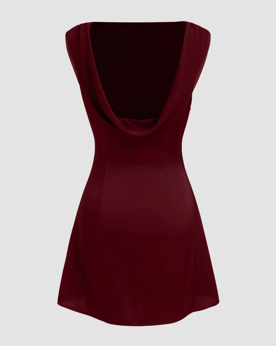 Satin Cowl Neck Draped Backless Fit and Flare Mini Dress in Red - Image 2