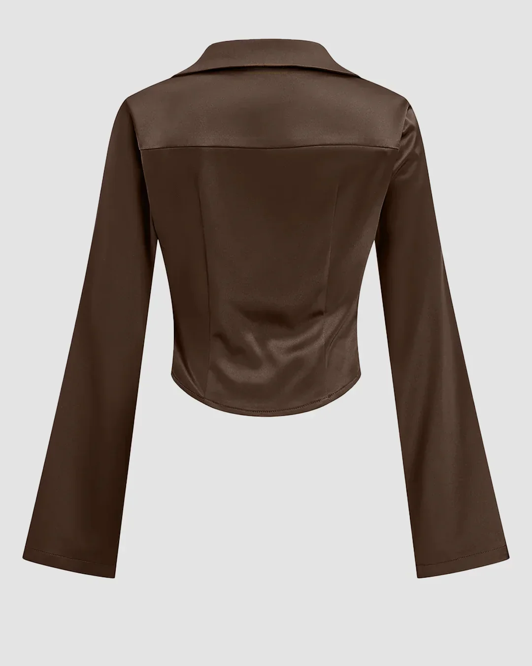 Satin Cowl Neck Long Sleeve Top in Brown - Image 2