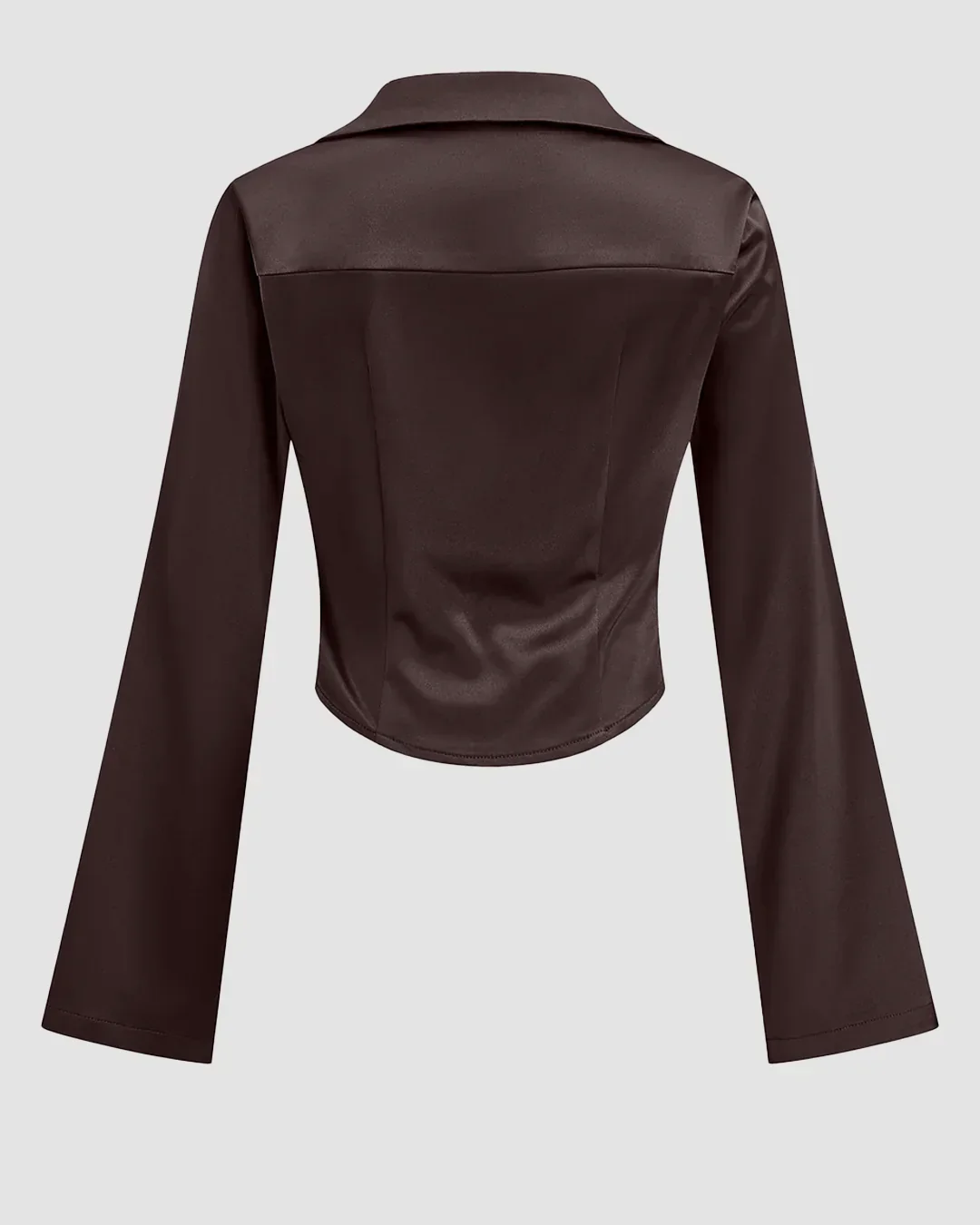 Satin Cowl Neck Long Sleeve Top in Coffee - Image 2