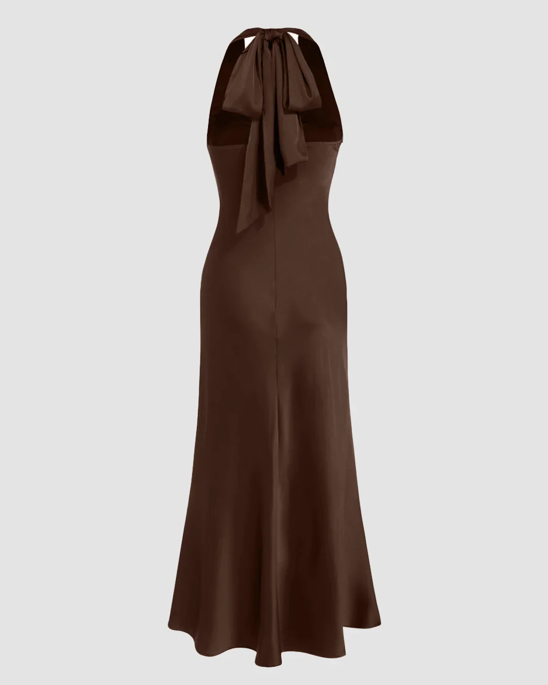 Satin V-neck Backless and Bowknot Mermaid Maxi Dress in Brown - Image 2