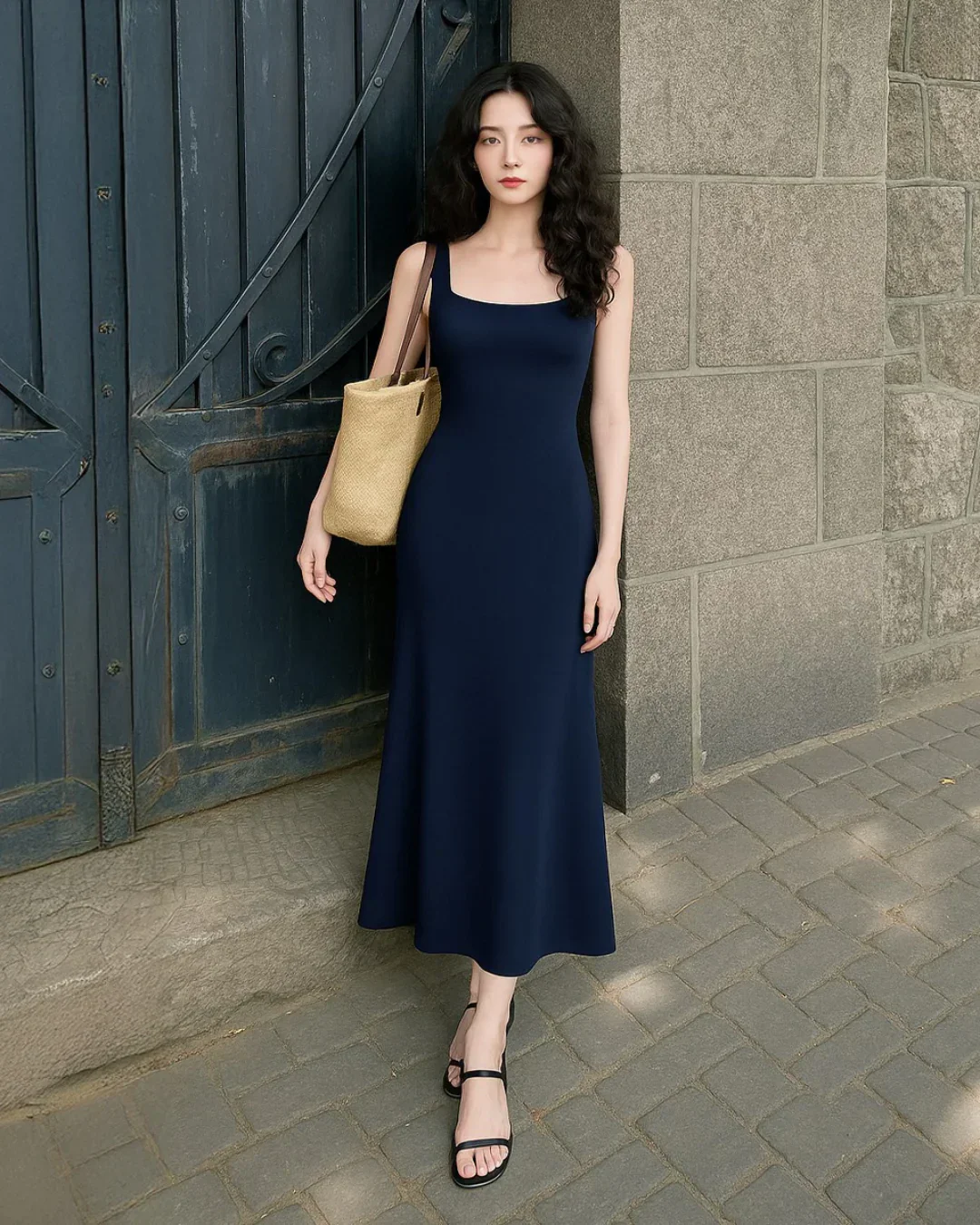 Scoop Neck Backless Bodycon Dress in Navy Blue - Image 2