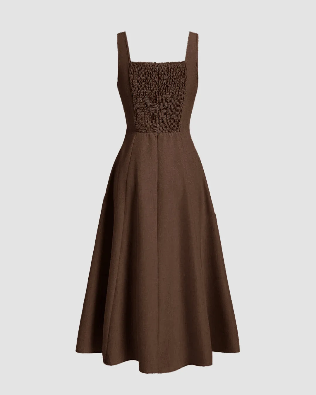 Scoop Neck Retro Style Midi Dress In Chocolate - Image 3