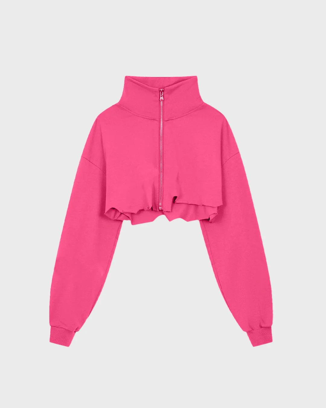 Set Crop Top With Long Sleeve Drawstring & Slim Joggers In Pink - Image 3