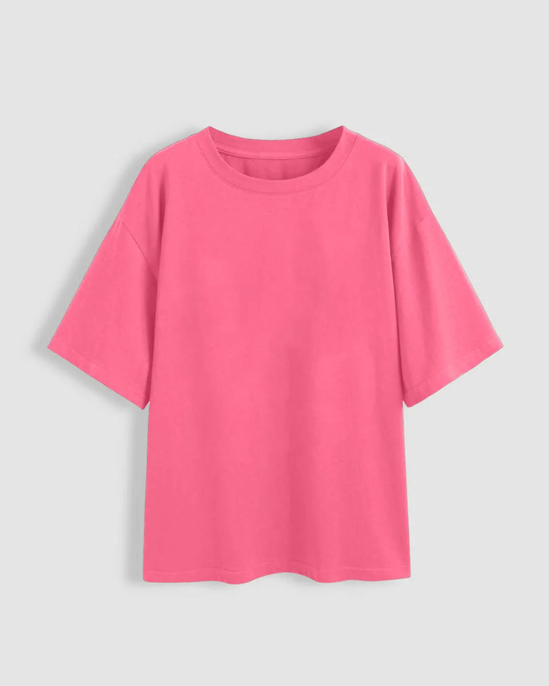 Set Of Three: Loose Fit Crew-Neck Drop Shoulder T-Shirt In Green ,  Light Pink And Grey - Image 3