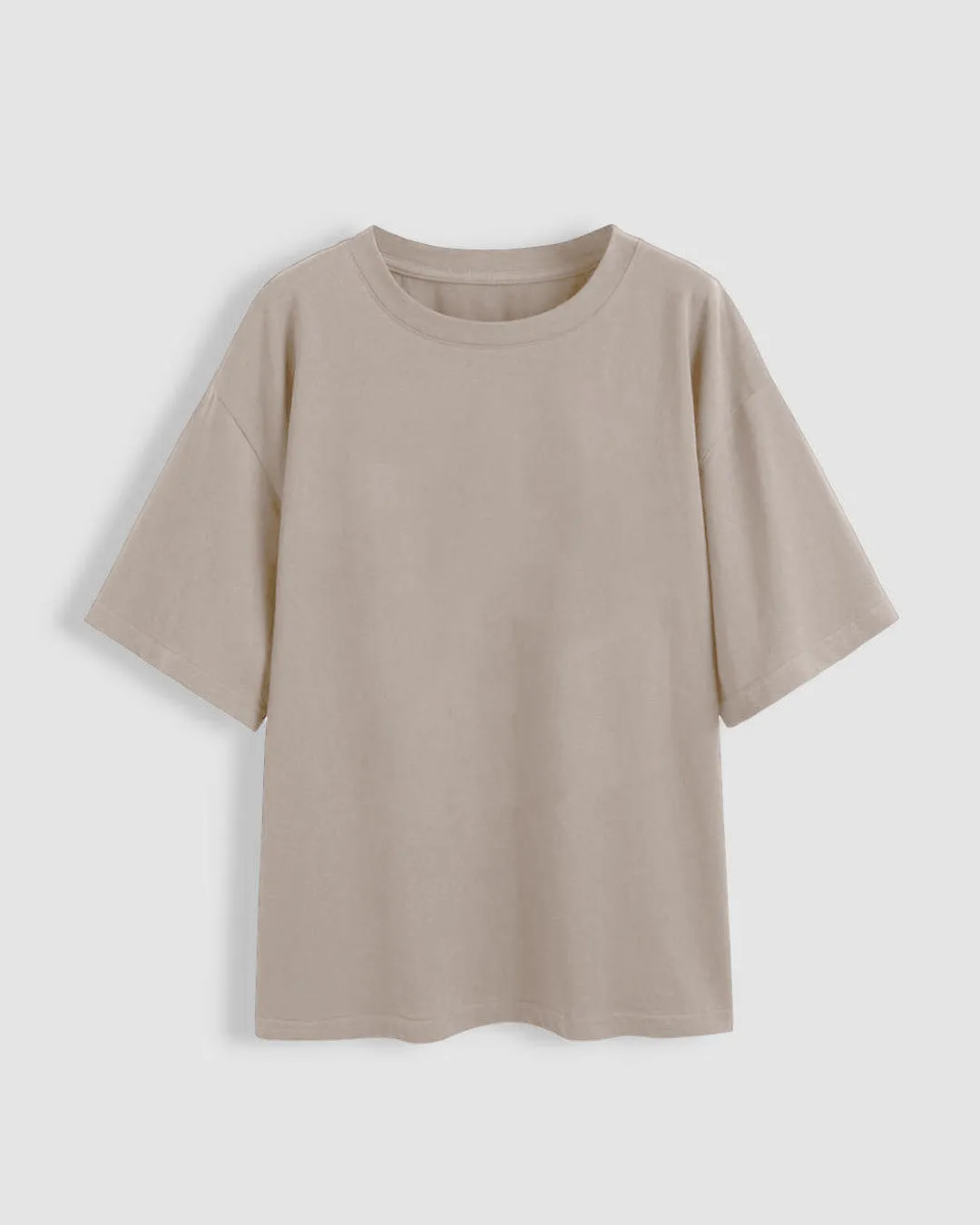 Set Of Three: Loose Fit Crew-Neck Drop Shoulder T-Shirt In Green ,  Light Pink And Grey - Image 4