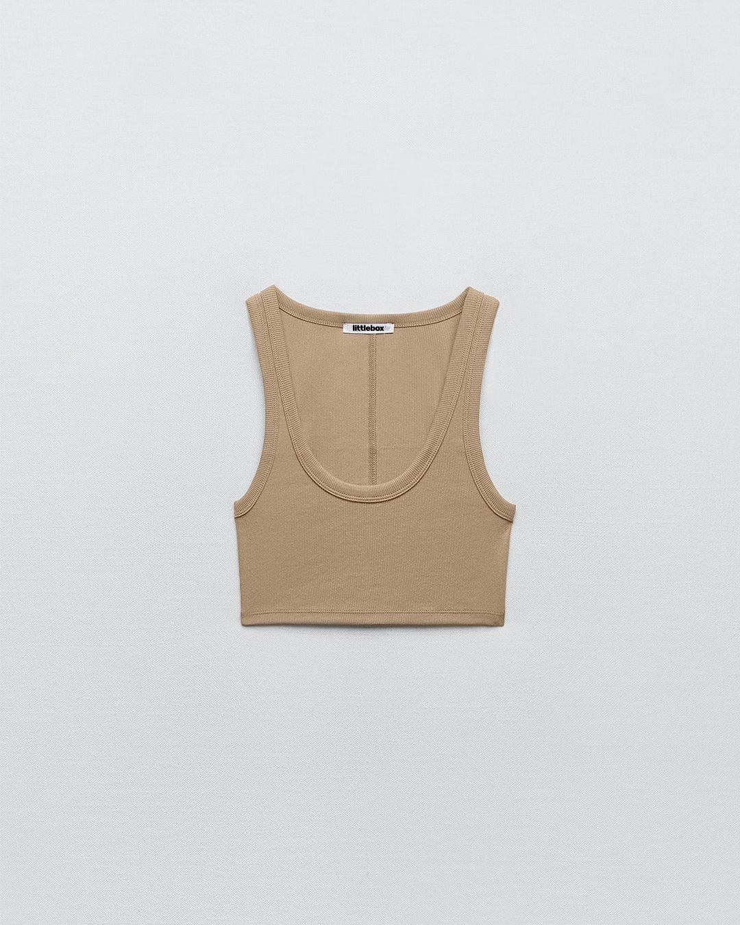 Set Of Two : Corset Style Top & Relaxed Fit Joggers in Light Brown - Image 4