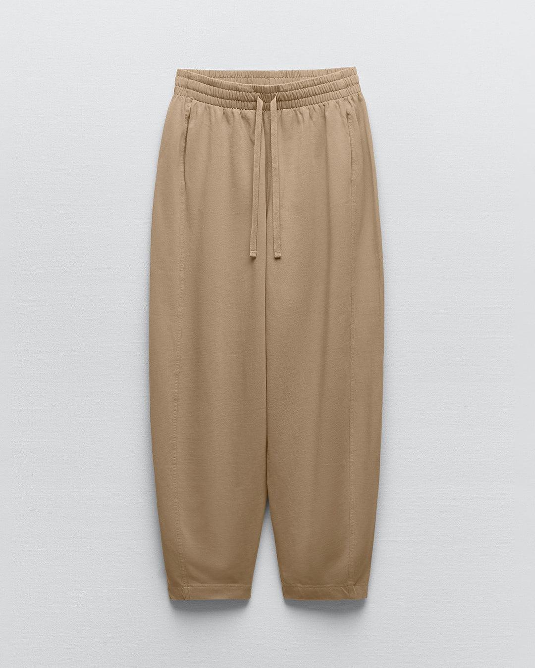 Set Of Two : Corset Style Top & Relaxed Fit Joggers in Light Brown - Image 6