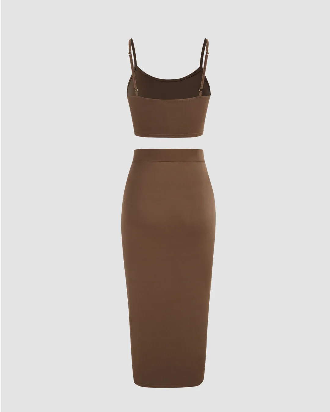 Set Of Two Party Wear Ruched Skirt With Top In Brown - Image 2