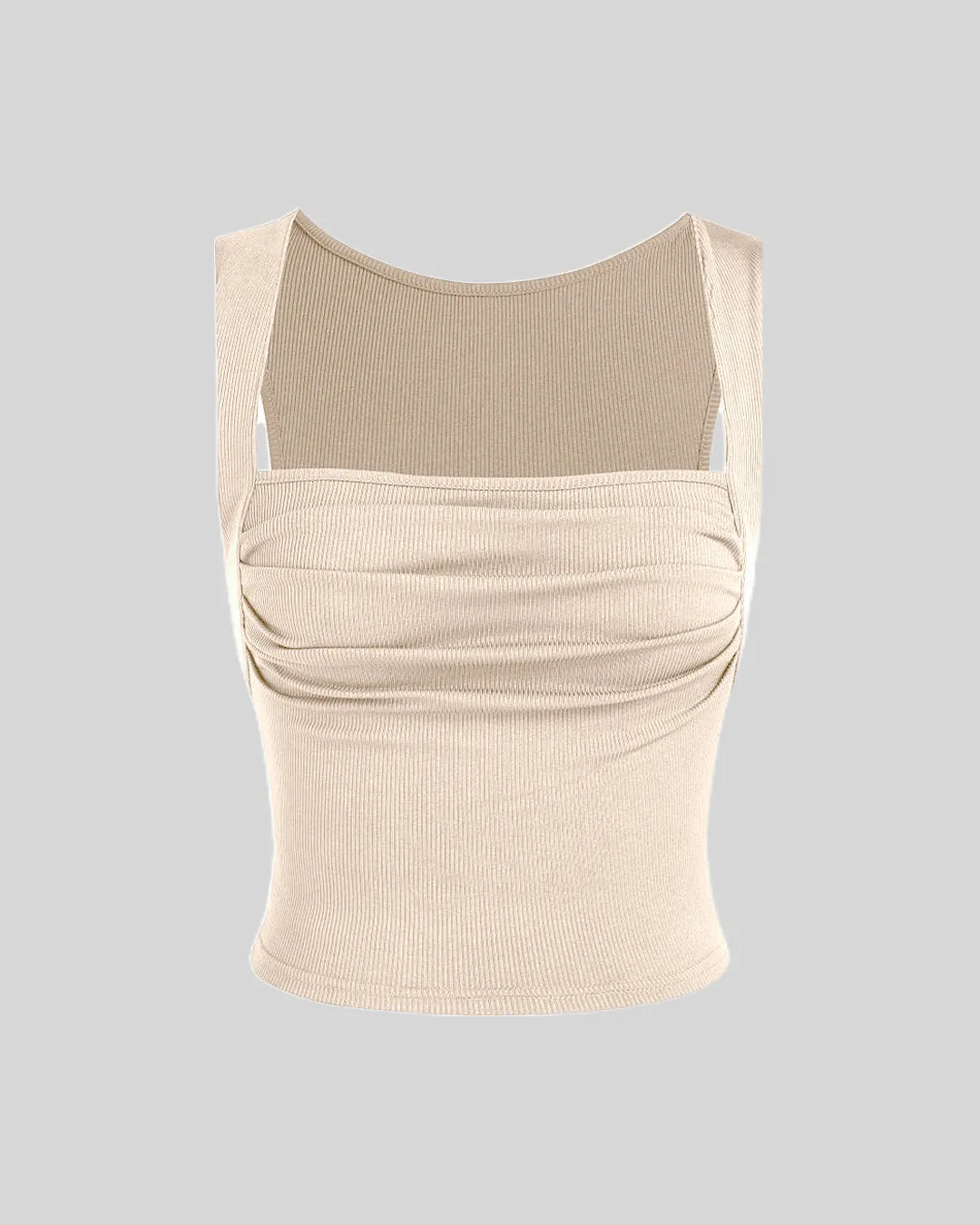 Set Of Two Ruched Square Neck Crop Top With Trouser In Apricot - Image 3
