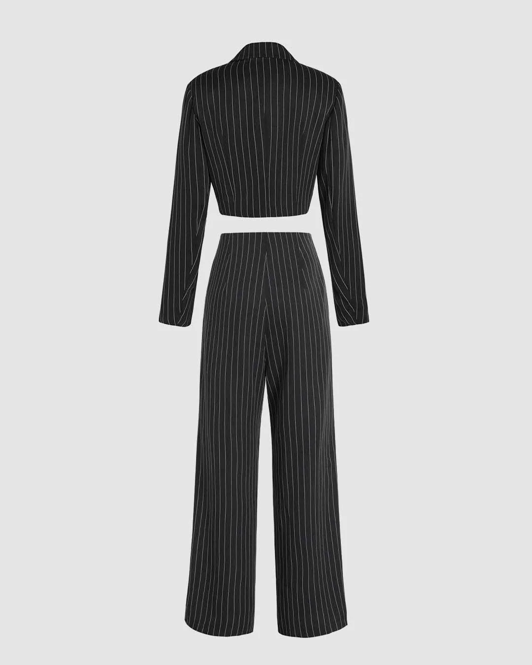 Set Of Two : Striped Print Cropped Jacket and Pants - Image 2