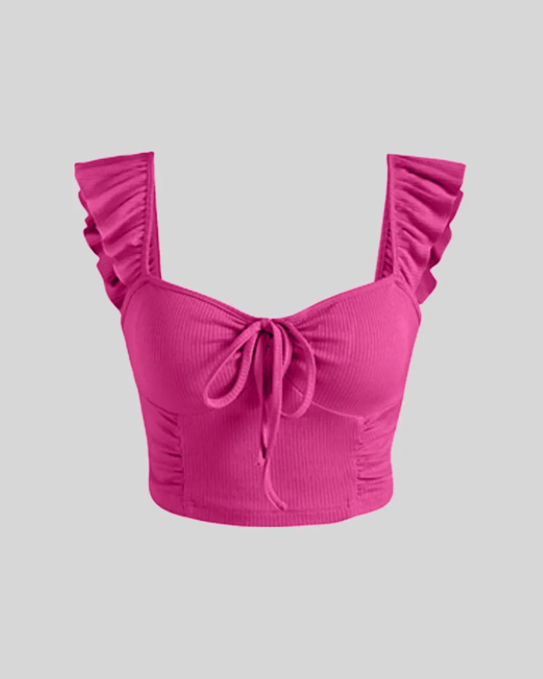 Set Of Two Vest Ruffle Top With Trouser In Hot Pink - Image 3