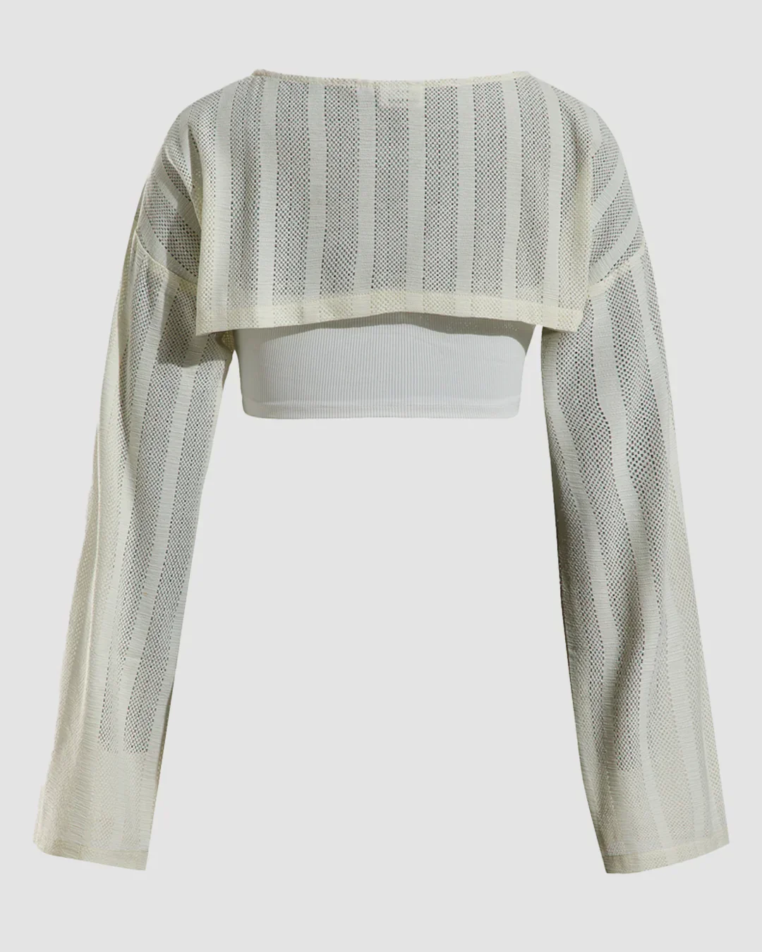 Sheer Long Sleeve Cropped Layered Top in Off White - Image 2