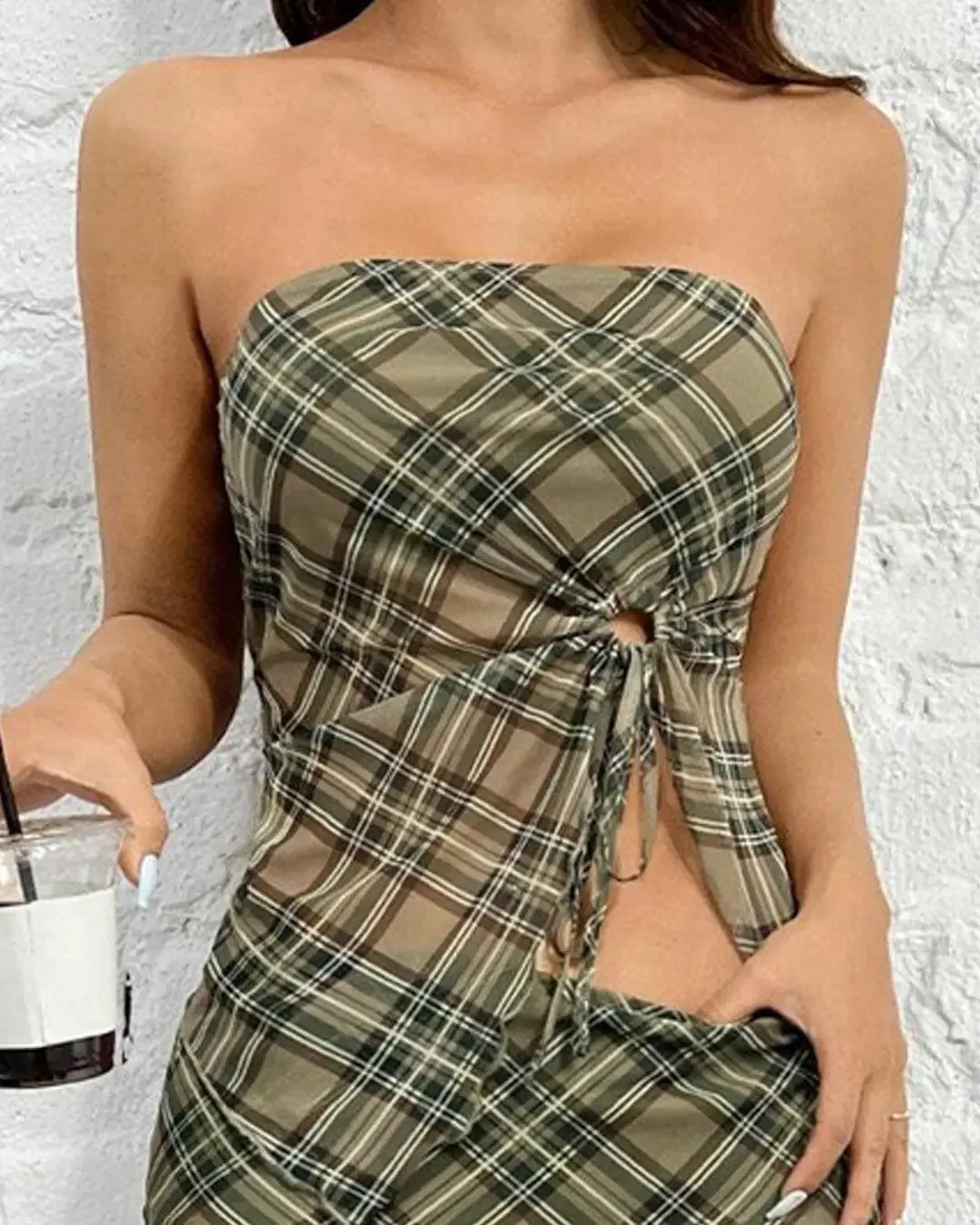 Sheer Plaid Strapless Tube Top - Image 2