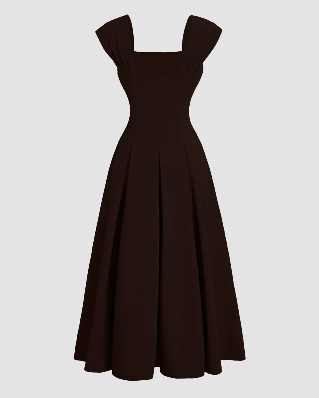 Shell Sleeve Pleated Umbrella Maxi Dress in Coffee