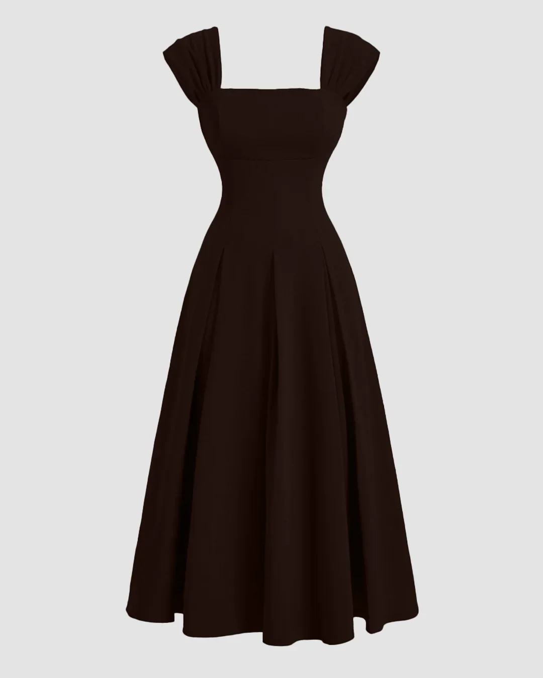 Shell Sleeve Pleated Umbrella Maxi Dress in Coffee - Image 2