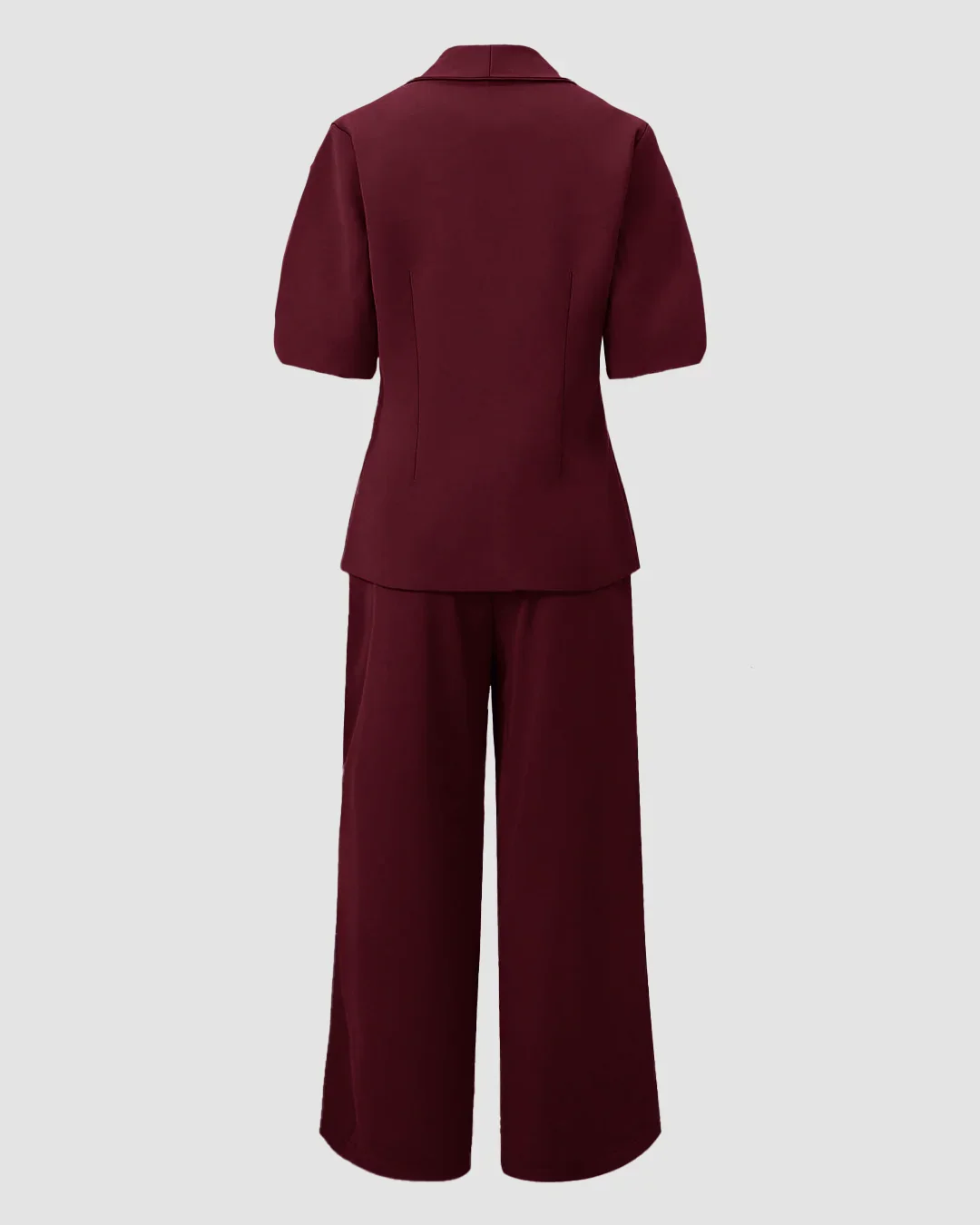 Short Sleeve Blazer & Wide-Leg Trousers Matching Set in Burgundy - Image 3