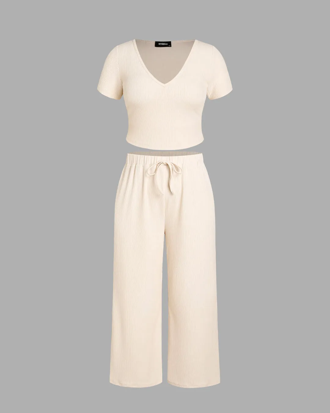 Short Sleeve Crop Top & Wide Knotted Pant In Off-White - Image 3