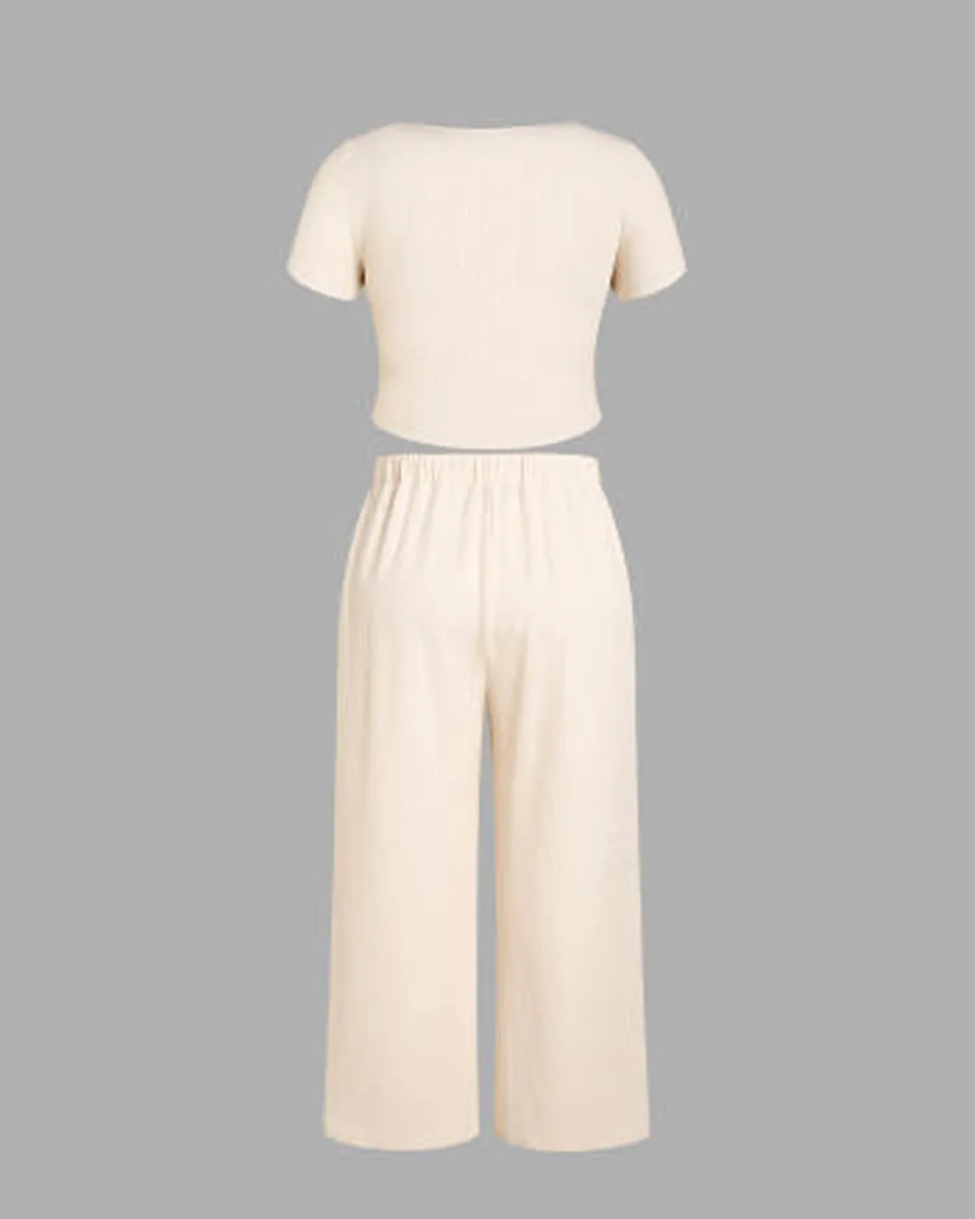 Short Sleeve Crop Top & Wide Knotted Pant In Off-White - Image 4
