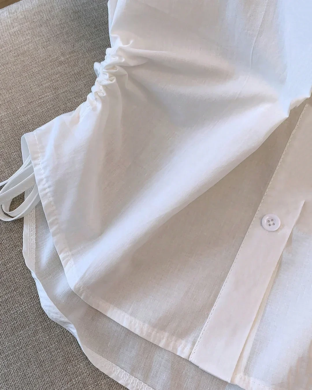 Button Down Collared Neck Short Sleeve Solid Shirt in White - Image 4