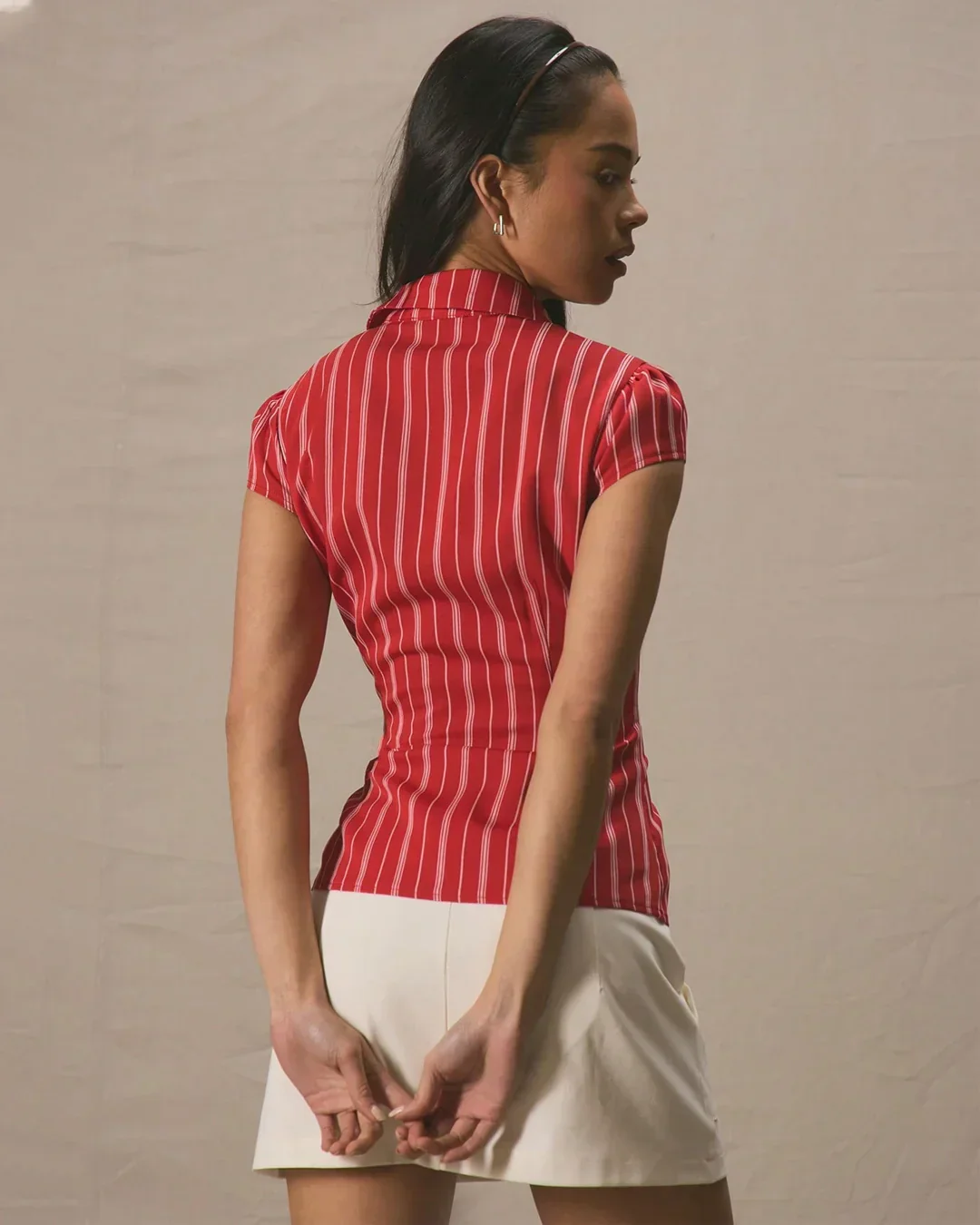 Short Sleeve Striped Collared Button Down Shirt - Image 3