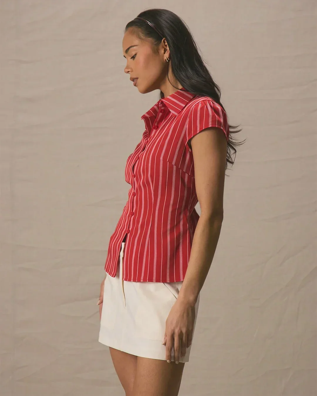 Short Sleeve Striped Collared Button Down Shirt - Image 4