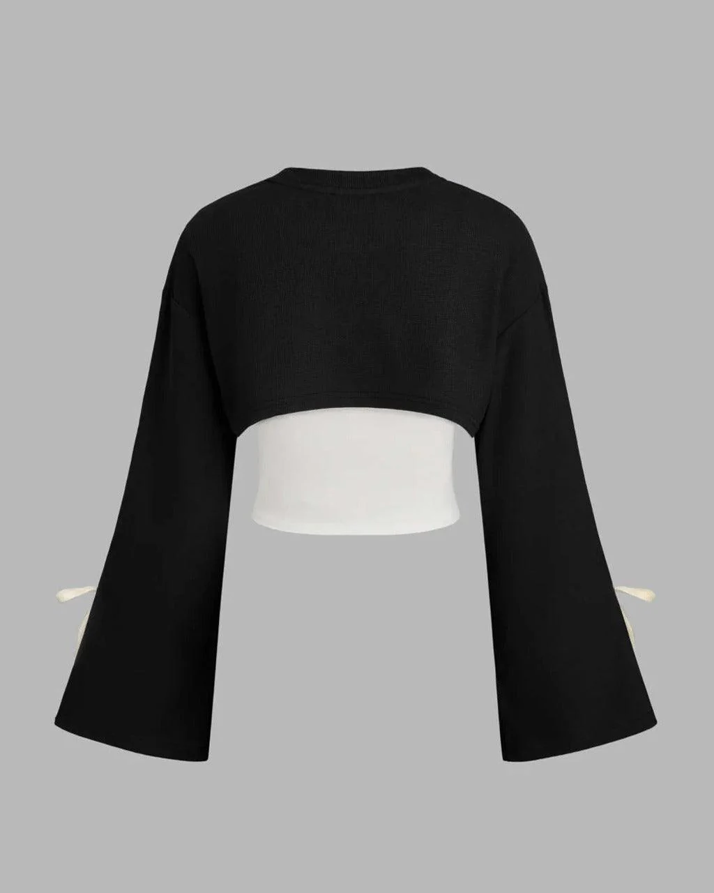 Round Neck Cut-Out Full Sleeve Sweatshirt in Black and White - Image 2