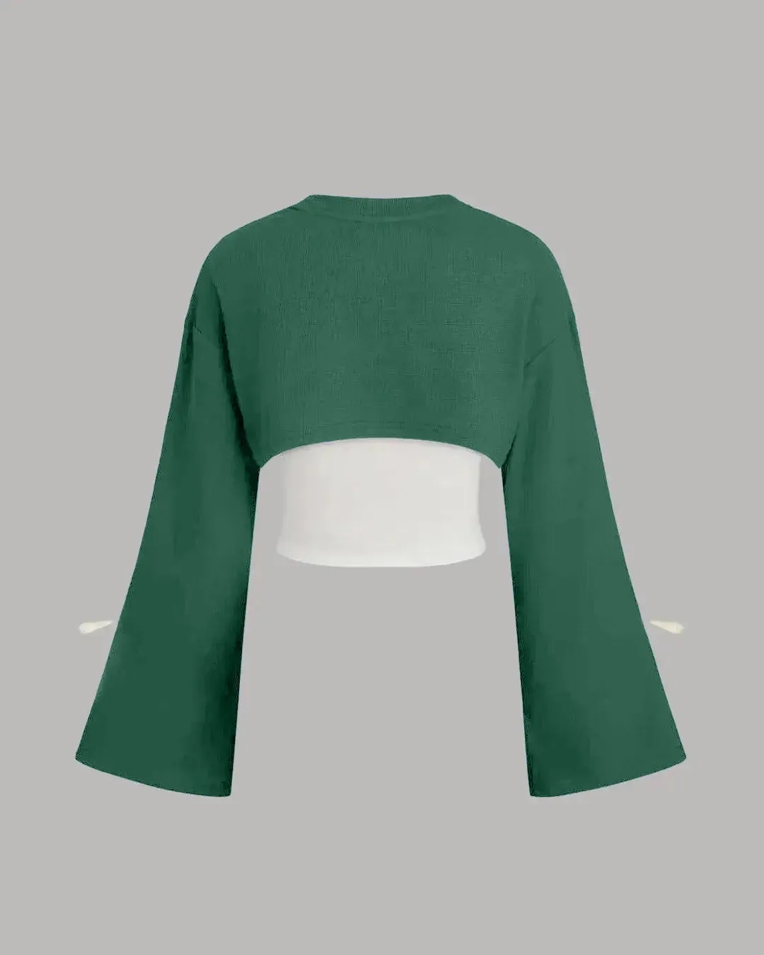 Lounge Round Neck Cut-Out Crop Sweatshirt Top in Green and White - Image 3