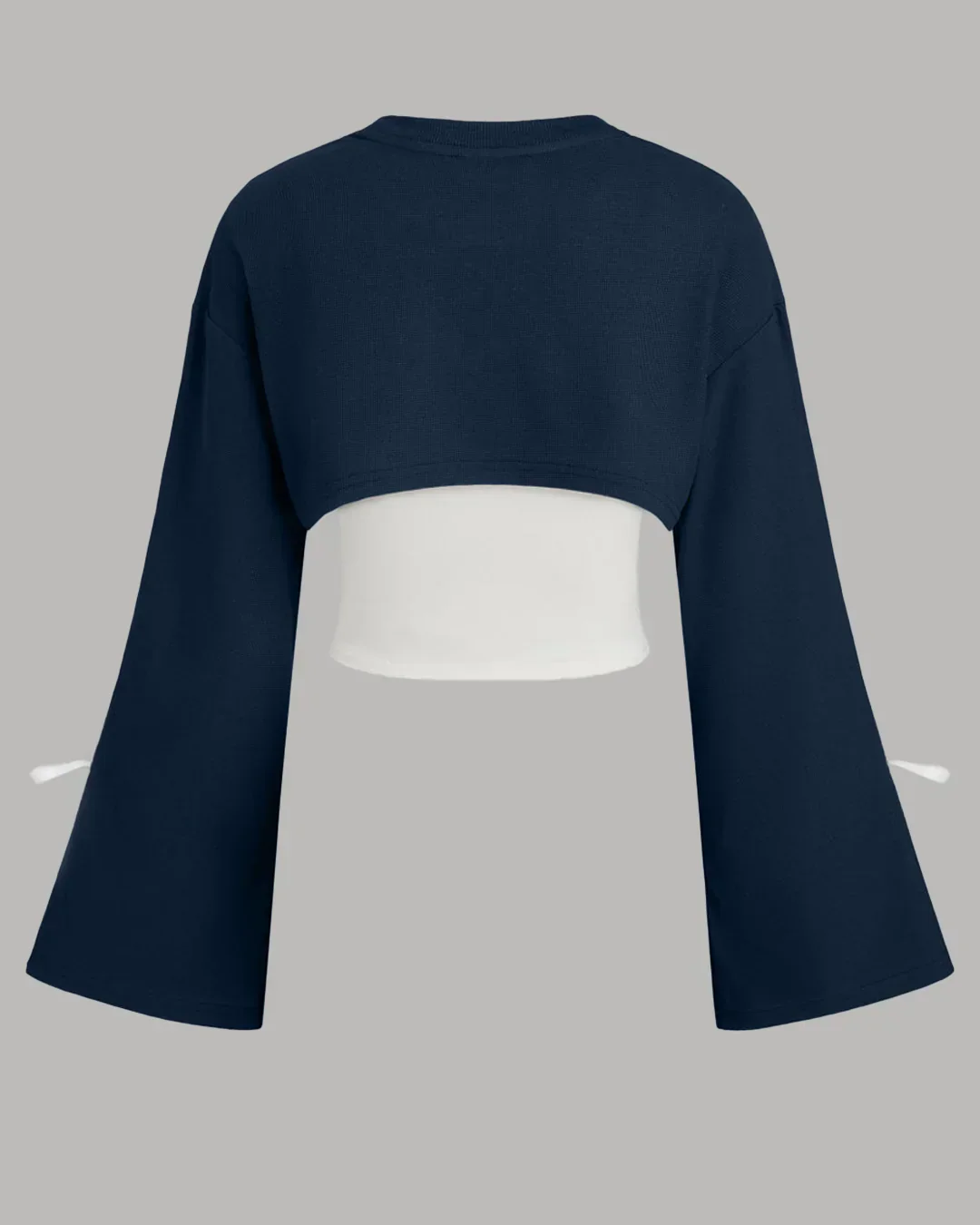 Round Neck Cut-Out Detail Full Sleeve Sweatshirt in Navy Blue and White - Image 2