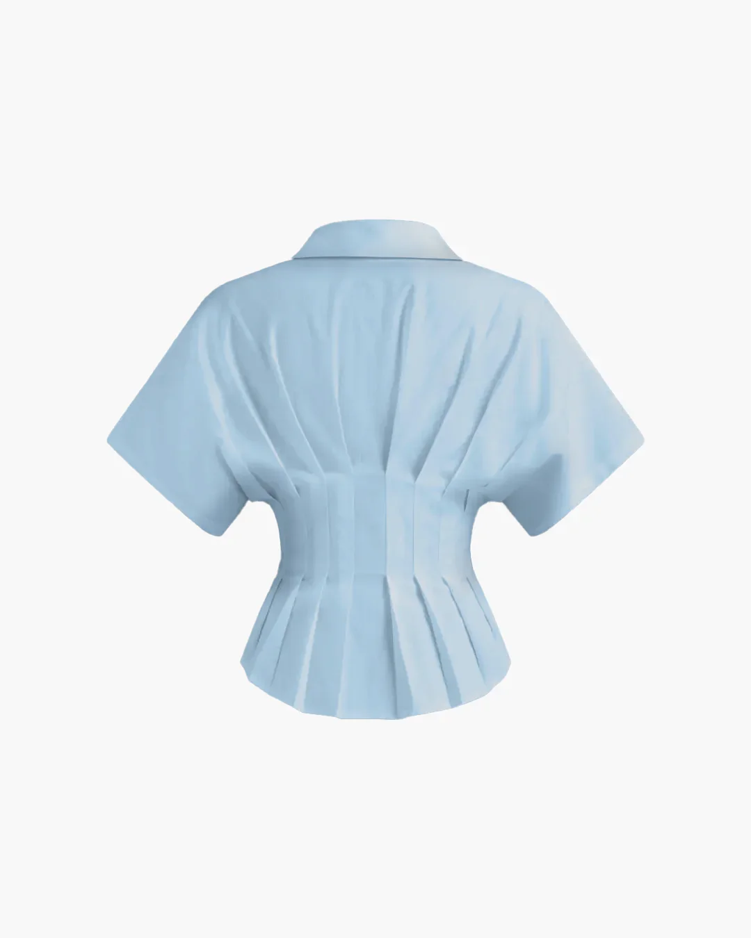 Sky Blue Cinched Waist Collared Shirt Top - Image 2