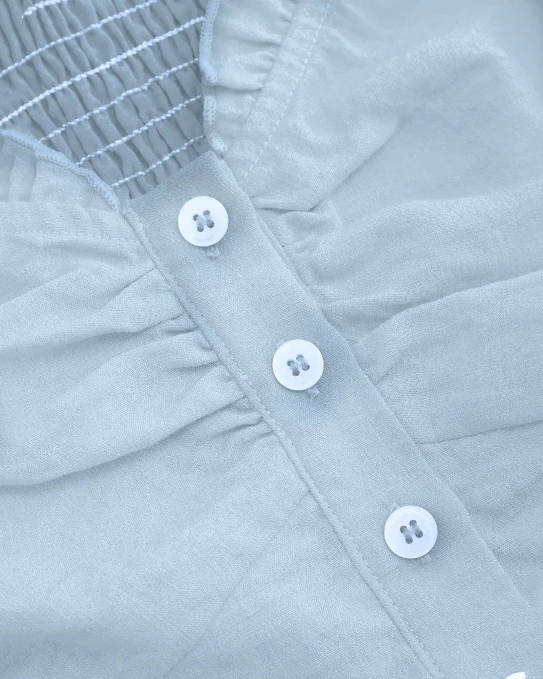 Sky Blue Ruffle Trim Ruched Button Front Top - Image 2