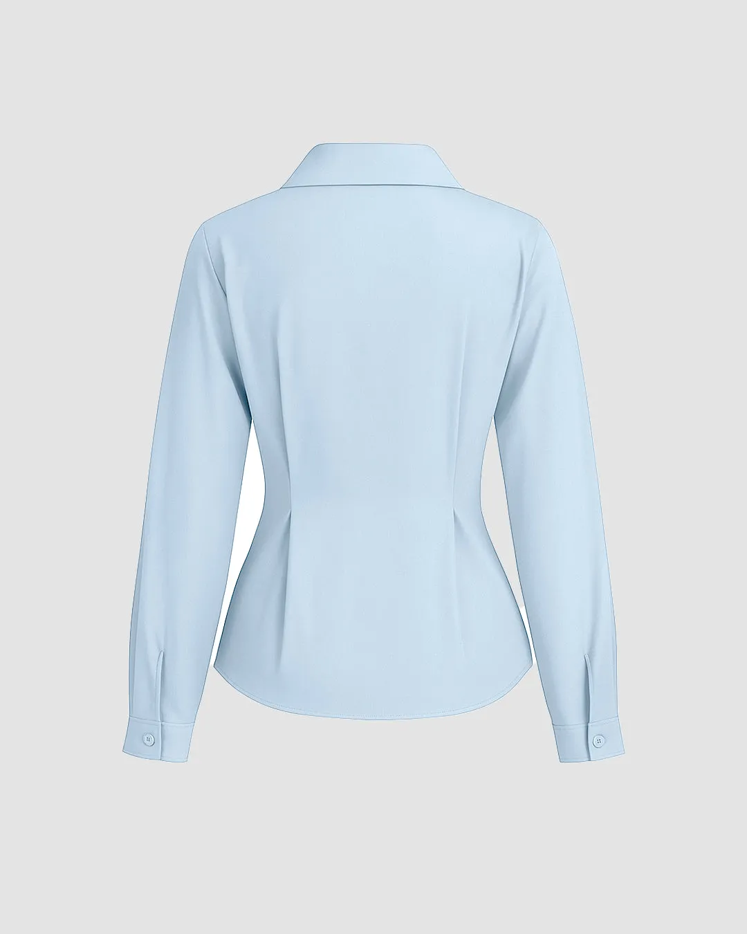 Sky Blue Solid Fitted Button-Down Shirt with Peplum Hem - Image 2