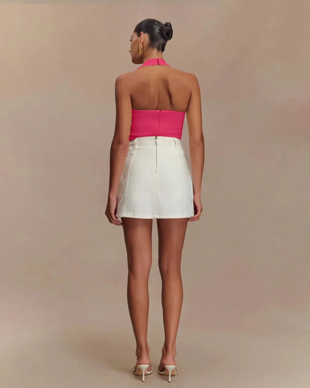 Sleek Fit Halter Neck Top In Hot Pink - Image 4