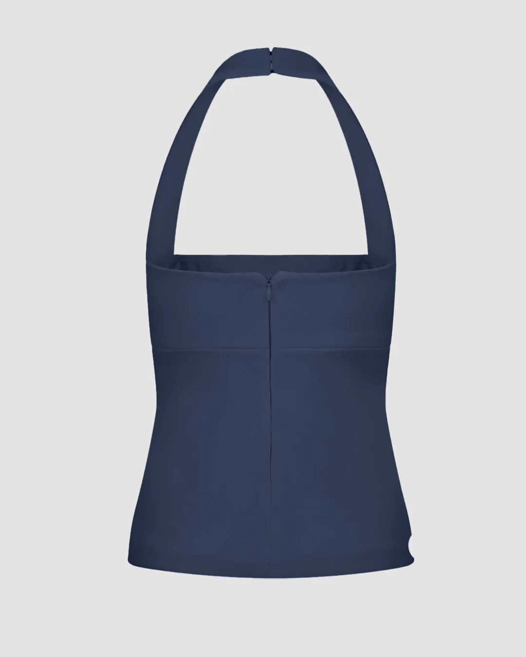 Sleek Fit Halter Neck Top In Navy Blue - Image 2