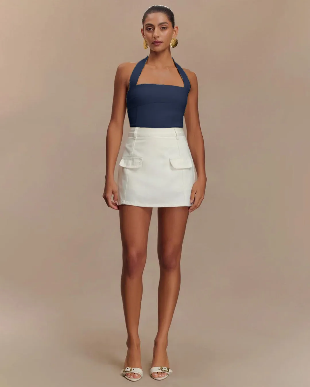 Sleek Fit Halter Neck Top In Navy Blue - Image 3