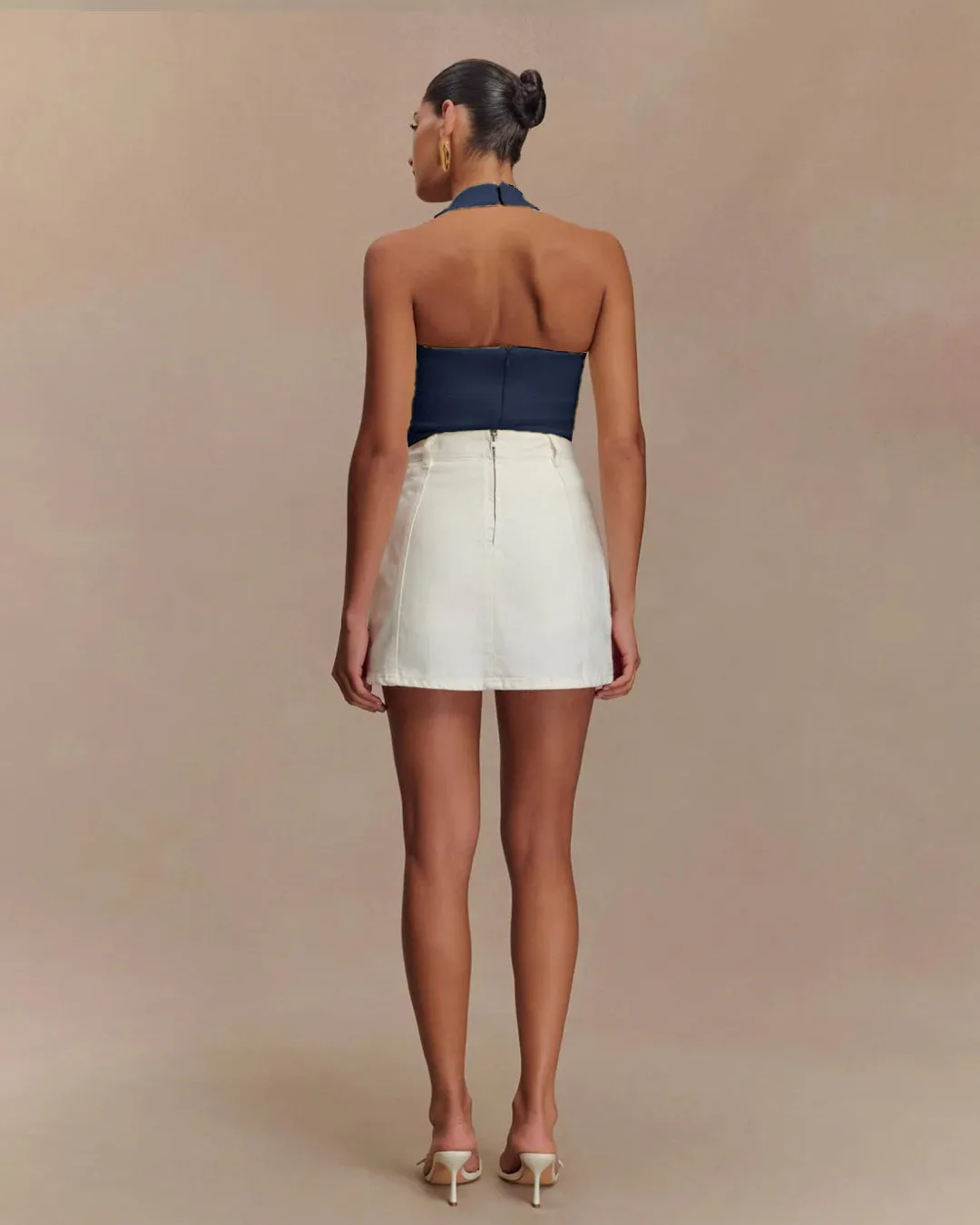 Sleek Fit Halter Neck Top In Navy Blue - Image 4