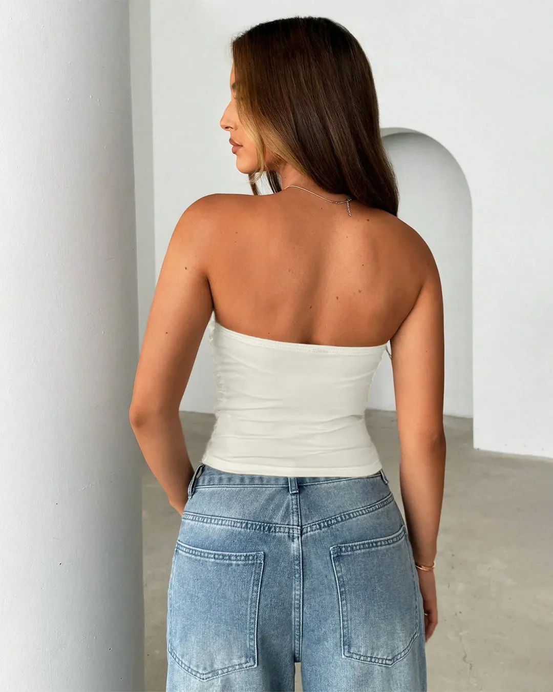 Sleek Fit Strapless Tube Top In Milky White - Image 3