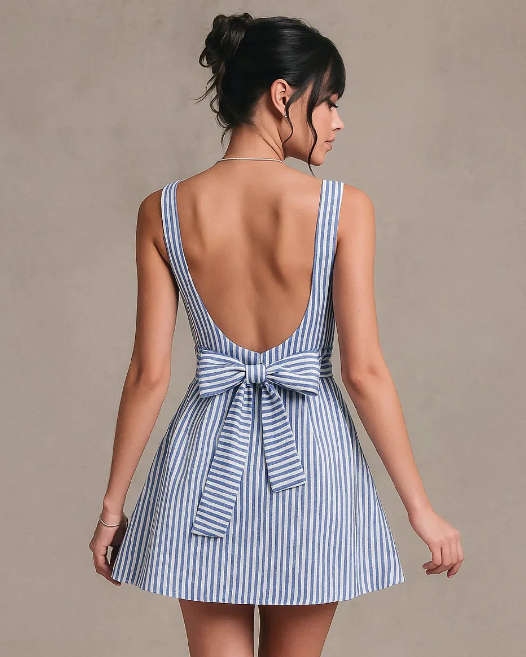 Sleeveless Blue Striped Bodycon Mini Dress for Women - Image 2
