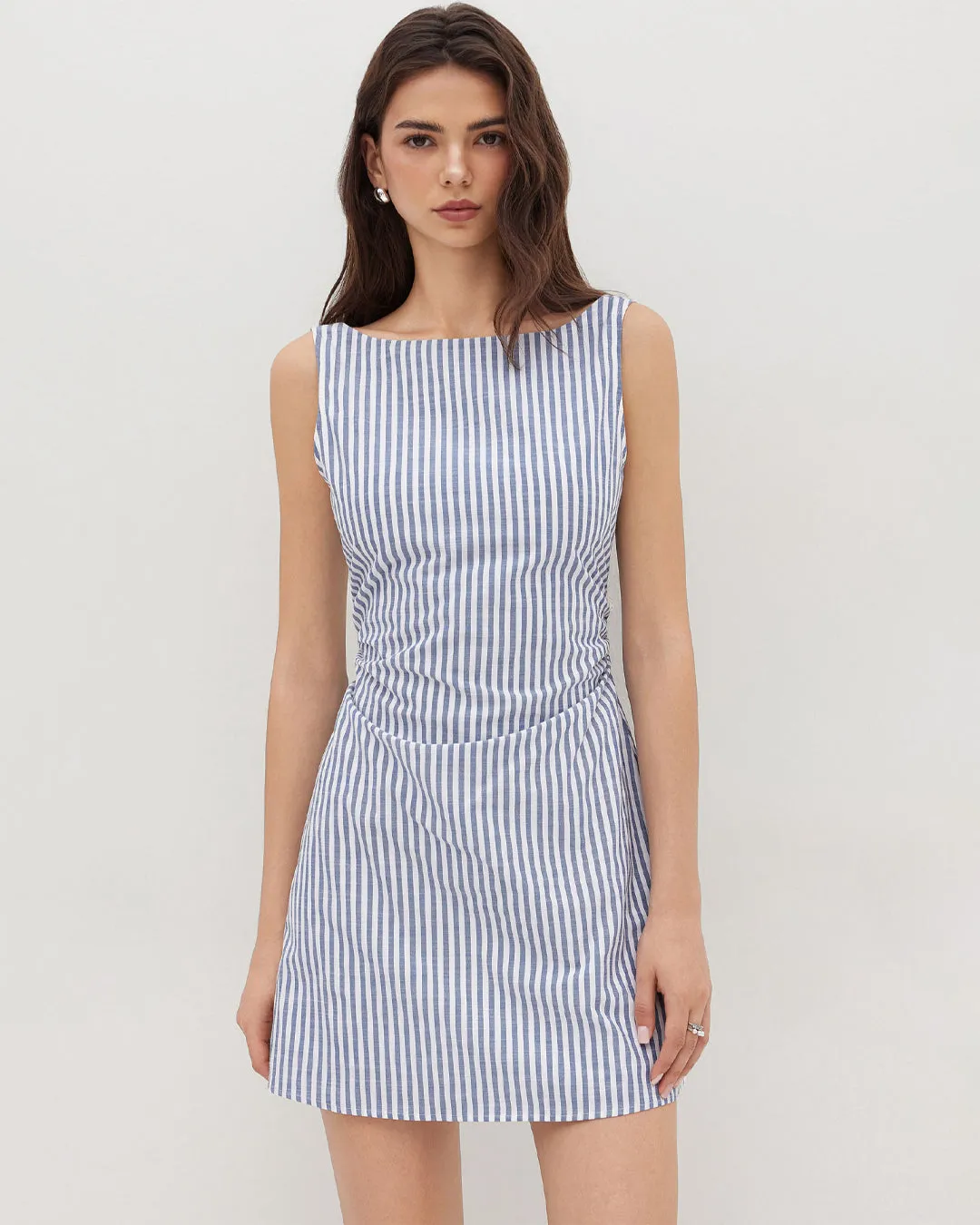 Sleeveless Blue Striped Bodycon Mini Dress for Women - Image 4
