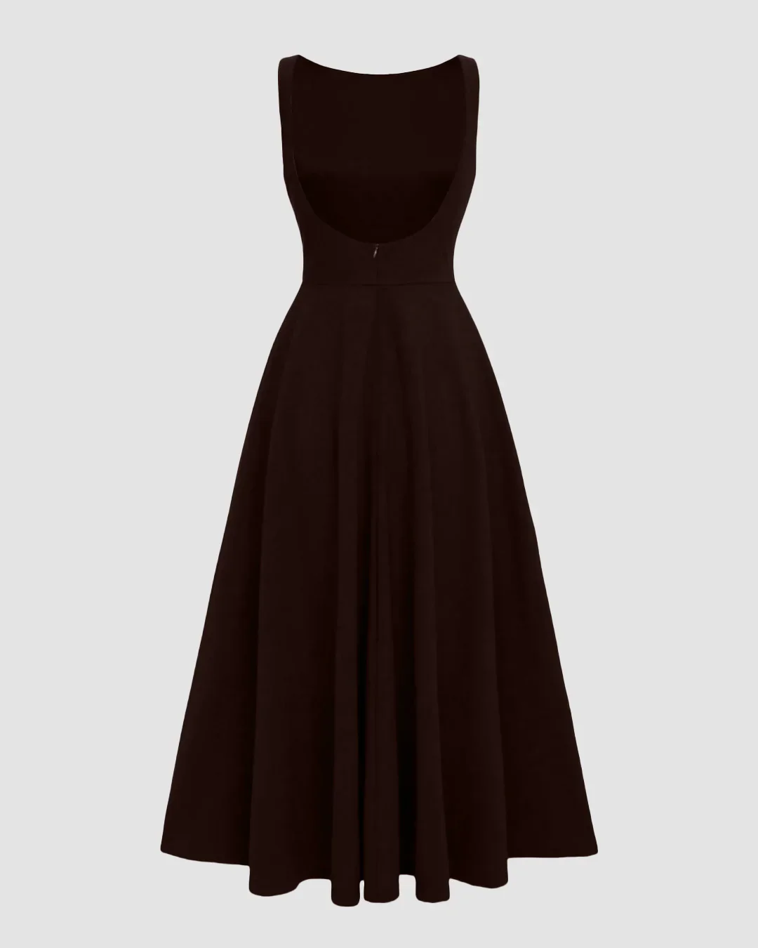 Sleeveless Boat Neck Fit & Flare Midi Dress in Brown - Image 3