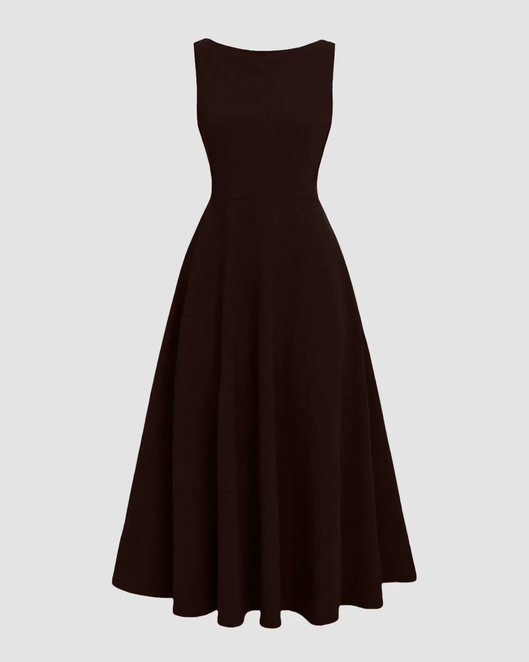 Sleeveless Boat Neck Fit & Flare Midi Dress in Brown - Image 4