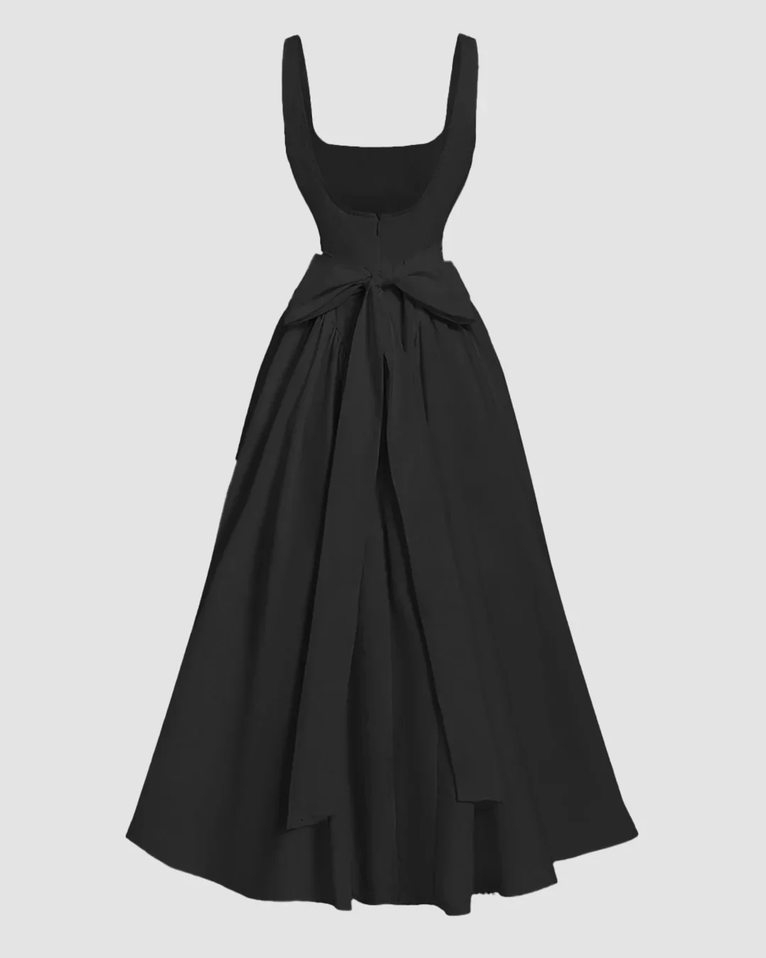 Sleeveless Bow Front Flared Maxi Dress in Black - Image 2