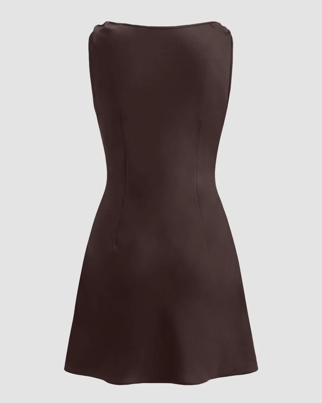 Sleeveless Draped Mini Flared Dress in Coffee - Image 3